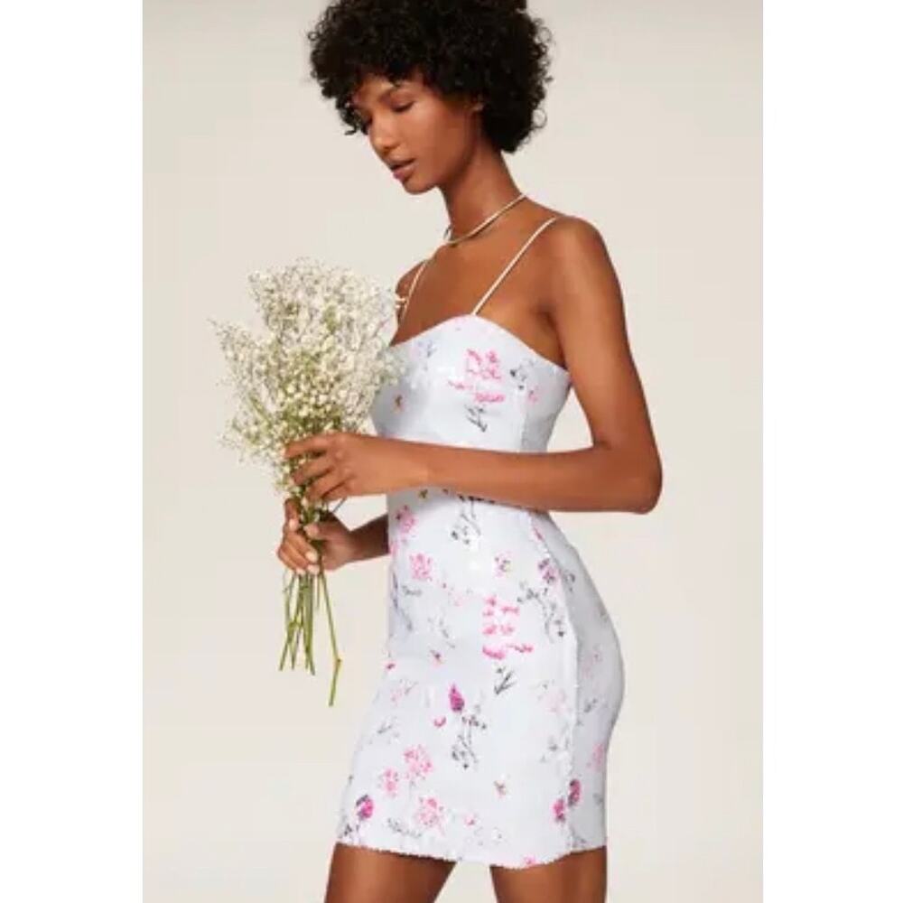 Likely Women's US 8 White Floral Sequin Reese Dress Mini Bodycon Sleeveless
